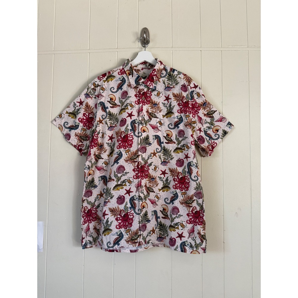 Yiume Mens Marine Life  Short Sleeve Button Down Shirt‎ Size XL Coastal Nautical